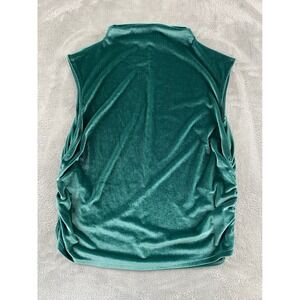 A New Day Womens Emerald Green Velvet Mock Neck Ruched Sleeveless Top‎ Size L